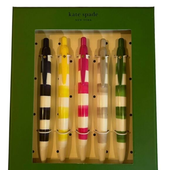 Kate Spade New York Black Ink Plastic Click Pens, Rugby Stripe (Set of 5) - Picture 7 of 10